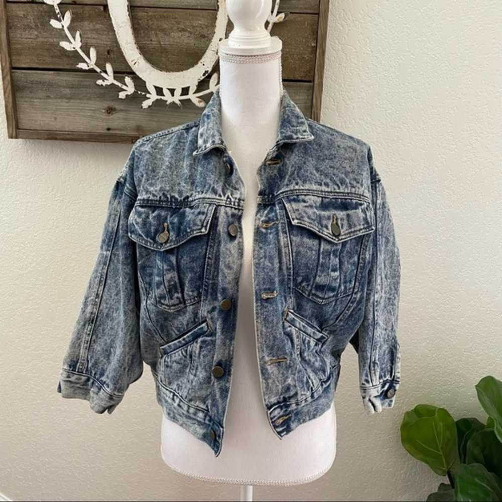 VTG palmettos acid wash denim jean jacket size L
